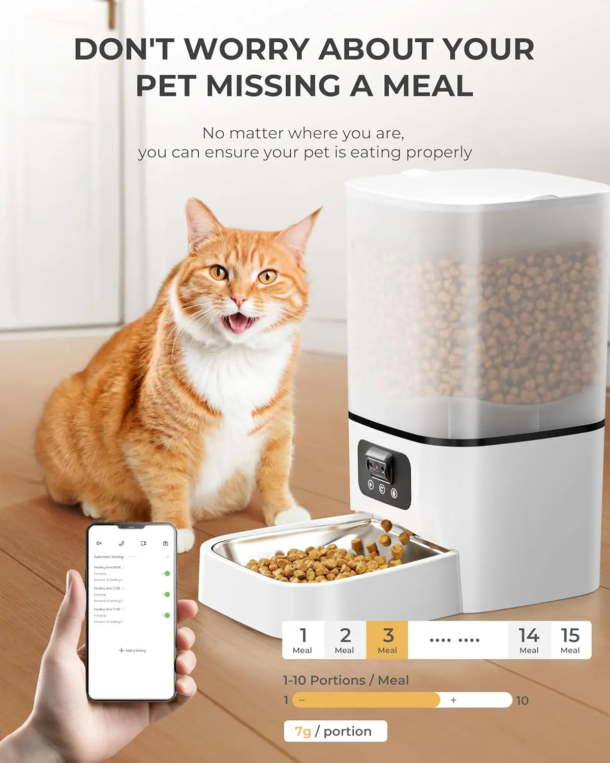 Automatic Cat Feeder with Camera Adjustable Camera 5G/2.4G WiFi Timed Cat Feed Smart Pet Feeder with HD Night Vision