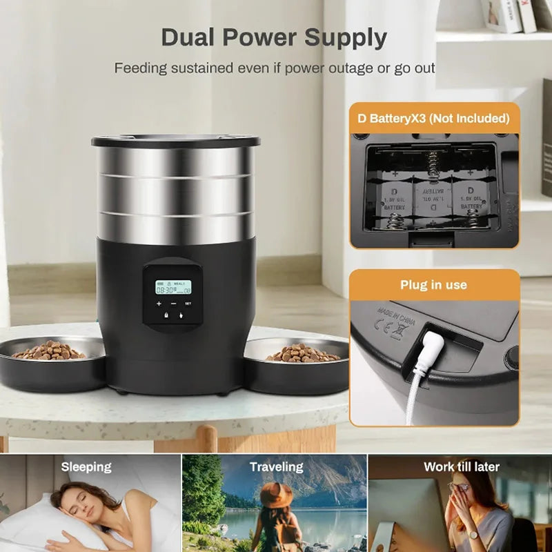 4.5l/0.98gal Large Capacity Stainless Steel Smart Pet Feeder with Recording USB Powered Ideal for Cats Dogs Automatic Cat Feeder