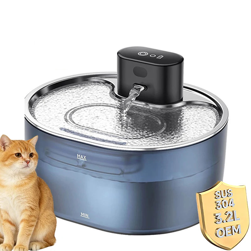 5000mAh Pumpless Wireless Cat Water Fountain 3.2L Induction Smart Pet Water Dispenser Screen Touch Sense Automatic Pet Supplies