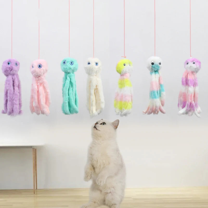 Interactive Cat Toys Hanging Simulation Cat Plush Toy Retractable Plush Octopus Shape Hanging Door Type Pet Toy Cat Supplies