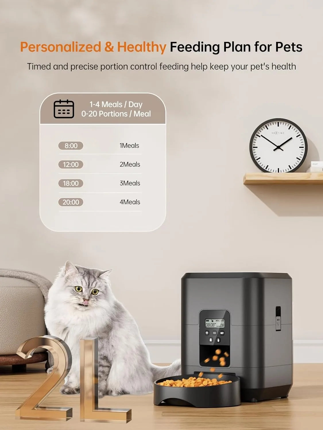 2L Automatic Cat Feeder Timed Cat Food Dispenser with 1-4 Meals Per Day for Cats and Small Dogs Auto Pet Feeder for Dry Food