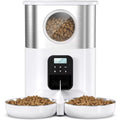 5L Dual Bowls Stainless Steel Automatic Cat Feeders Timed Pet Dry Food Dispenser with Voice Record Button Control for Two Cats