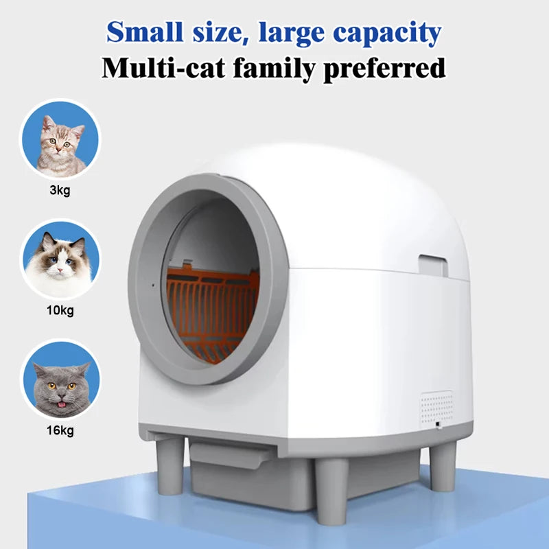 Self Cleaning Plastic Smart Litter Box for Multiple Cats 80L Automatic APP Control Odor Removal Safety