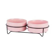 Ceramic Dog Bowls Set Stainless Steel Pet Feeder with Holder Double Bowls for Cats and Small Dogs