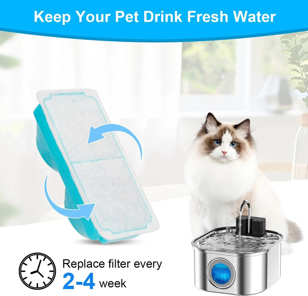 6pcs Cat Water Fountain Filters for 108oz/3.2L Wireless Cat Water Fountain Battery Operated Stainless Steel Pet Fountain