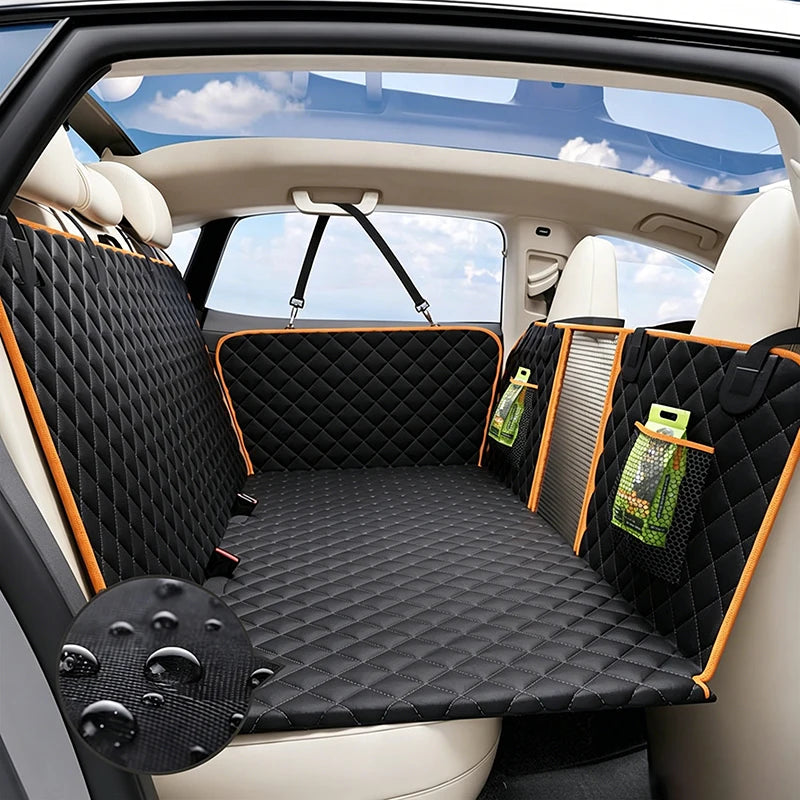 Extended Dog Car Seat Cover for Back Seat Extra Larger with Safety Belt Hard Bottom Car Back Seat Extender Dogs Fit for All Cars