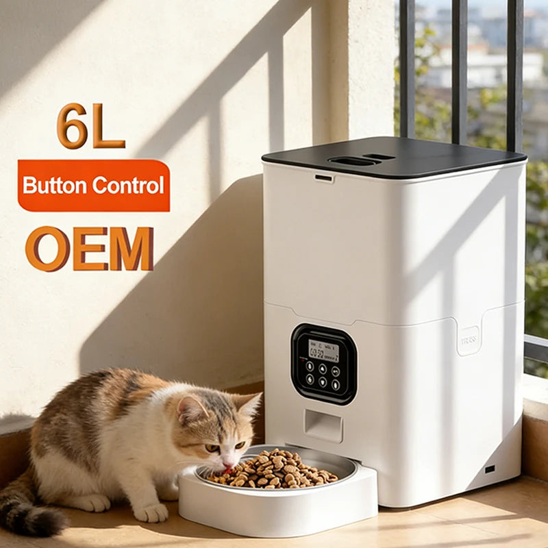 OEM 6L Automatic Dog Feeder Timed Dry Food Dispenser with Button Control Voice Recorder Smart Pet Feeder Stainless Steel Bowl