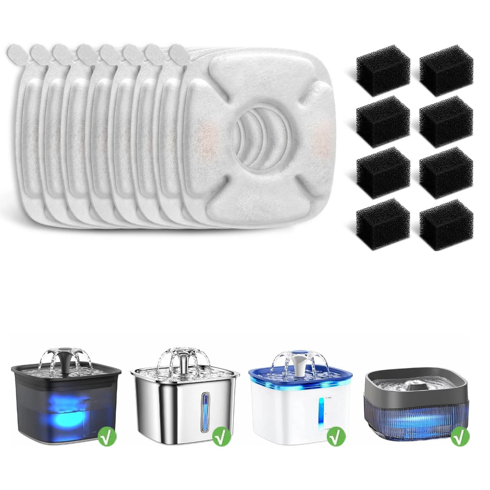 8Pack Pet Water Fountain Filter Replacement Filter Filtration System Replacement Filter Sponges for Automatic Cat Fountain