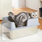 Semi-Enclosed Stainless Steel Cat Litter Box with Handle Large Litter Box for Cats Metal Litter Pan Tray Toilet Cat Box