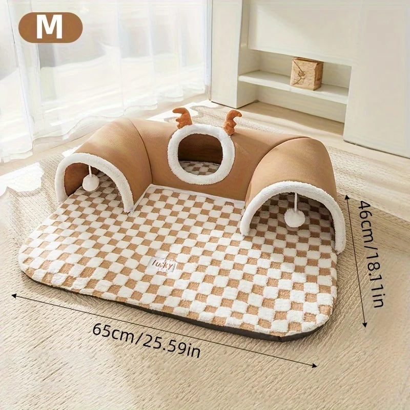 Multi-Level Cat Hide and Seek Tunnel Polyester Non-Skid Bottom Pet Play and Sleep Cat Nest Indoor Cat Kennel Durable Comfortable