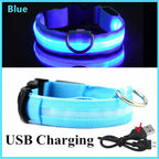 Nylon LED Pet Dog Collar Night Safety Flashing Glow in the Dark Dog Leash Dogs Luminous Collars Pet Supplies OEM Custom LOGO