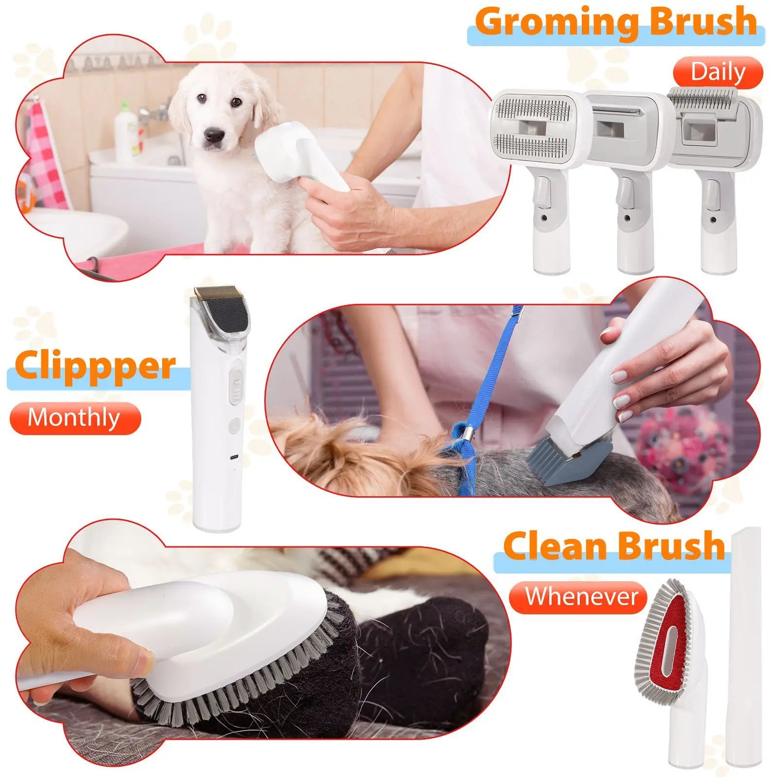 6-in-1 Dog Grooming Vacuum Kit Strong Pet Hair Removal Professional Clippers 6 Guide Combs Pet Grooming Tools for Dogs Cats