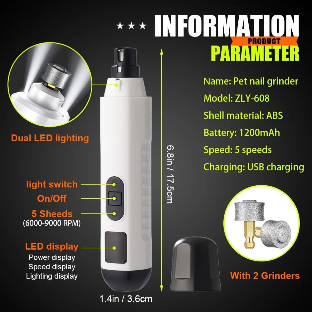 Dog Nail Grinder With 2 Led Lights Pet Nail Grinder Rechargeable Pet Smart Dog Nail Trimmer for Large Medium and Small Dogs