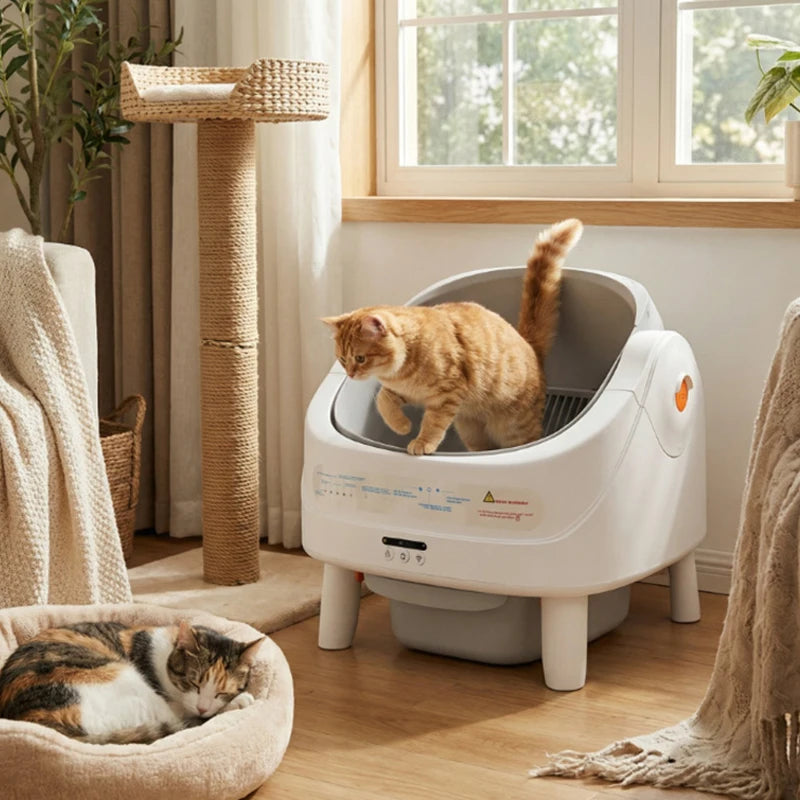 Custom Open-Top Automatic Cat Litter Box Self-cleaning Litter Box for Cats APP Control Odor-Free Waste Disposal with Trash Bags