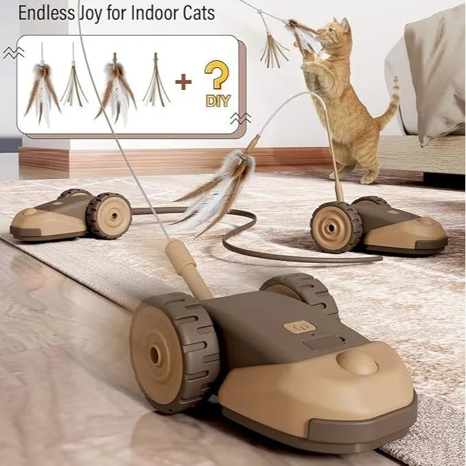 3-in-1 Interactive Cat Toy Indoor Automatic Moving Mouse Cat Toys Self Play with 2pcs Feather Tails for Bored Adult Cats Kittens