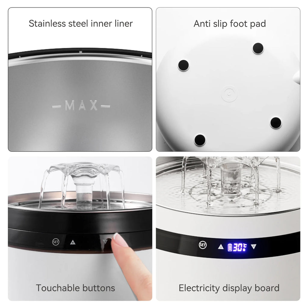 2025 New 2L Smart Pet Water Dispenser Touch Screen Heated Controllable Water Temperature Stainless Steel Cat Water Fountain