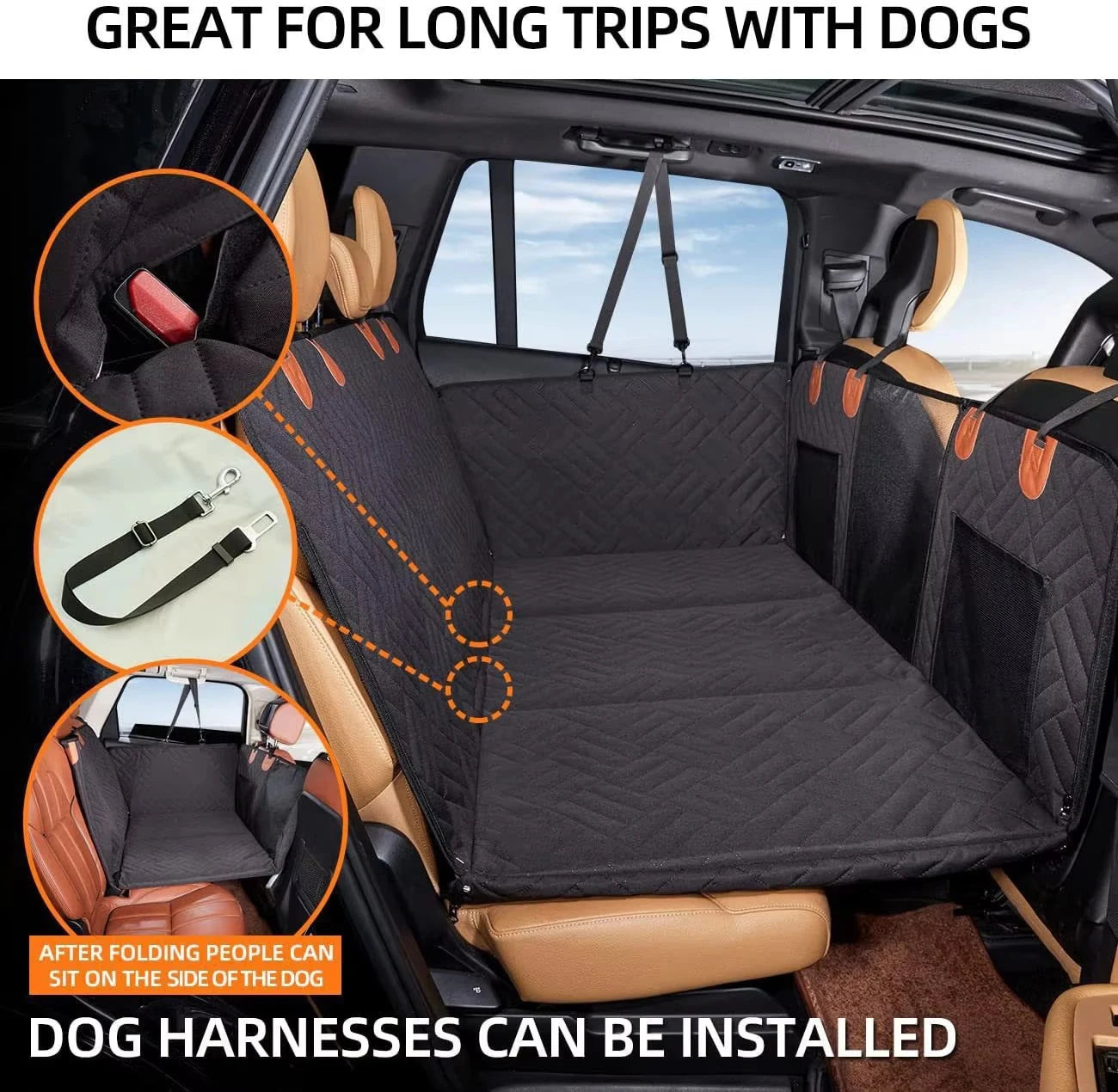 Extended Dog Car Seat Cover for Back Seat Extra Larger Hard Bottom Car Back Seat Extender Dogs Fit for All Cars with Safety Belt