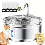 4pcs Filters Automatic Cat Fountain 3.2L/108oz Stainless Steel Pet Water Fountain for Cats Drinking Bowl Cat Water Dispenser
