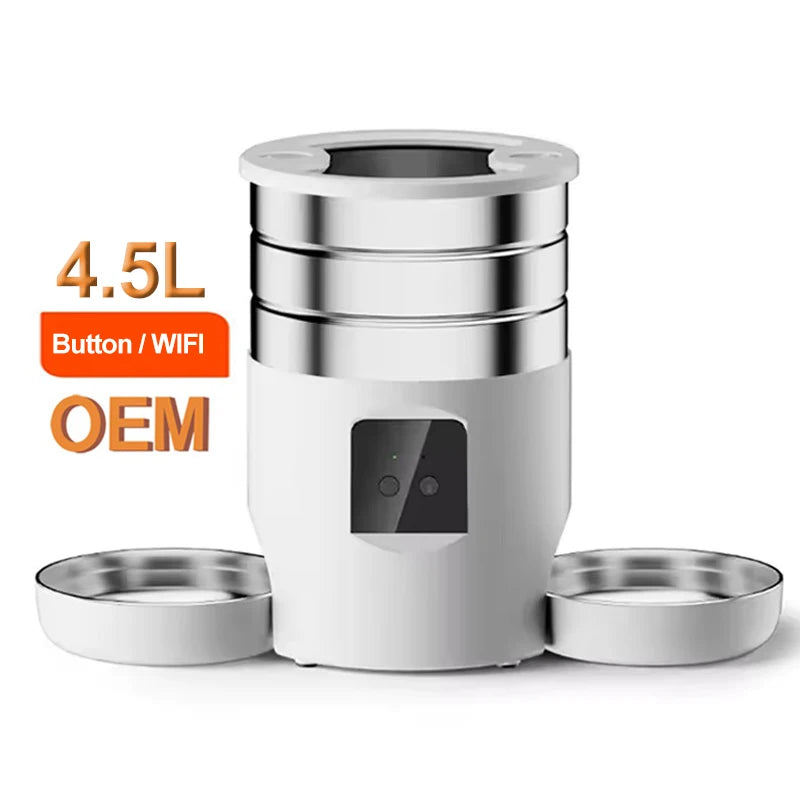 4.5L Smart APP Control Automatic Cat Feeder with Recording Stainless Steel Smart Pet Feeder Automatic for Cats Dogs