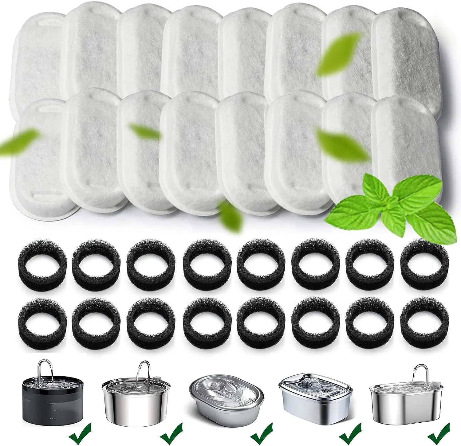 16 Pack Cat Water Fountain Filters Cat Fountain Replacement Filters for Stainless Steel Pet Water Fountain Dog Water Dispenser