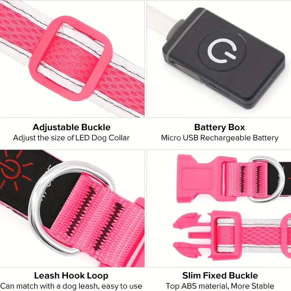 Waterproof LED Dog Collar Rechargeable Dog Light up Collar Keep Pet Safe at Night Walks Adjustable for Small Medium Large Dogs