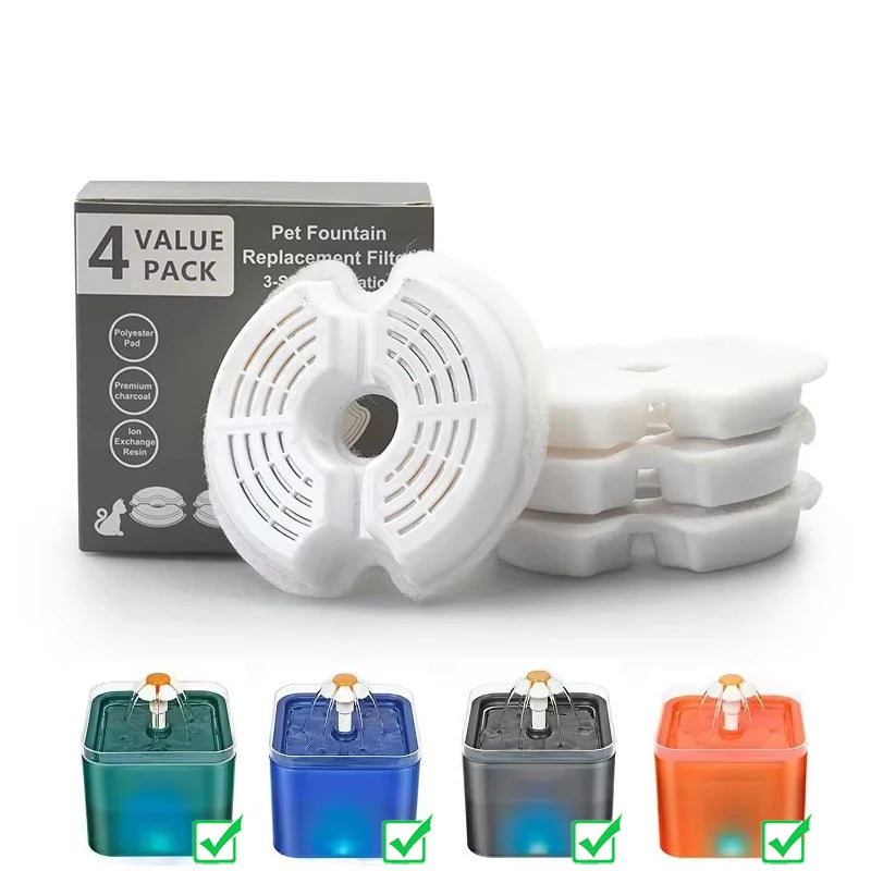 4pcs Portable Automatic Pet Fountain Filter Cat Water Fountain Carbon Replacement Filters for Cat Drinking Bowl