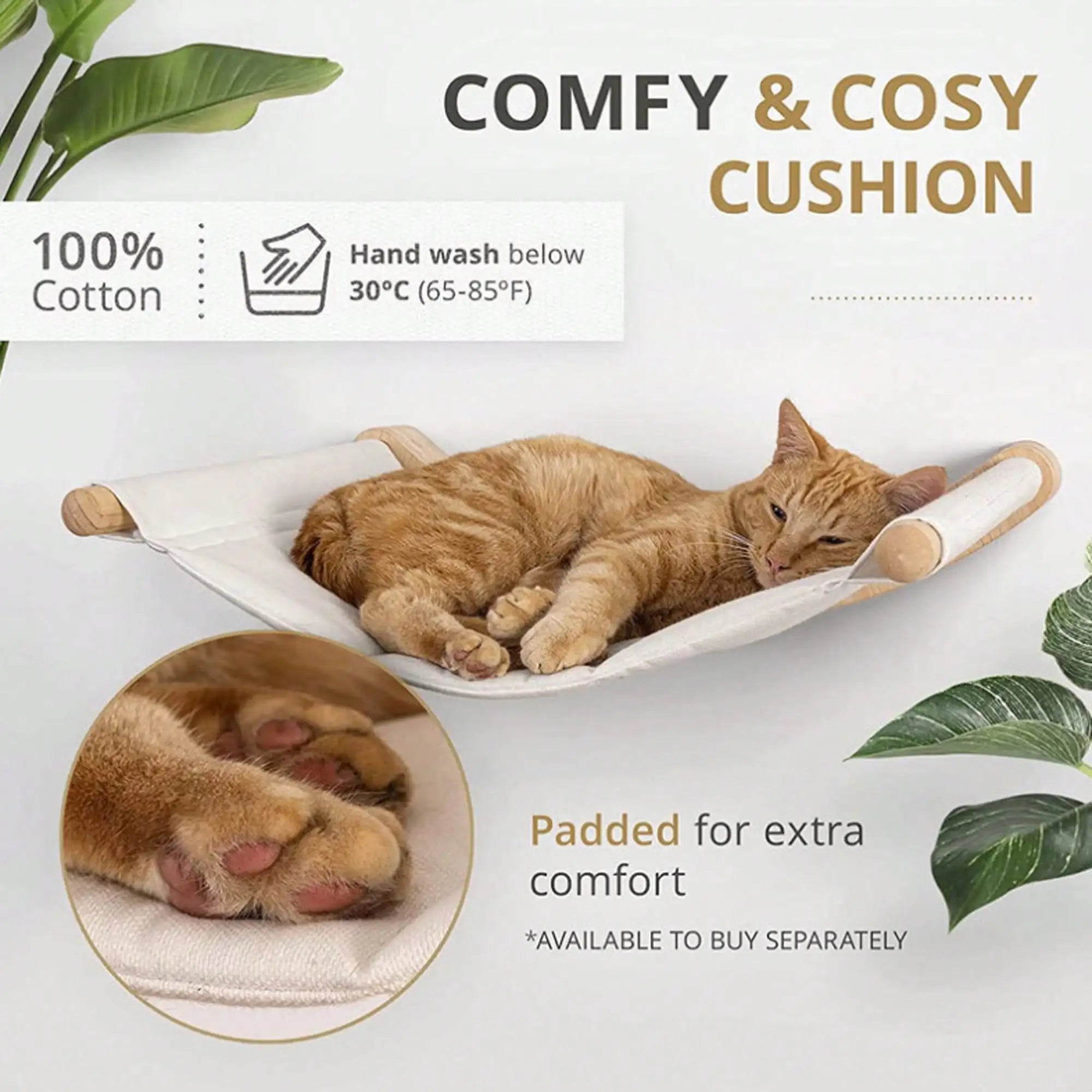 Natural Wooden 2-Tier Wall Mounted Cat Hammock Small to Medium Cats' Scratching Post with Sisal Rope Cat Trees & Scratcher