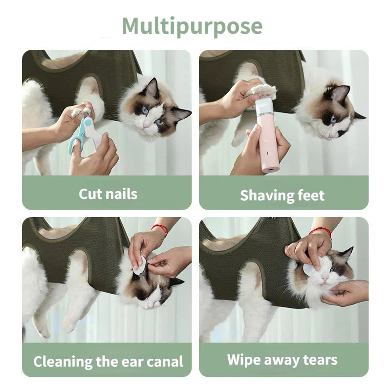 Cat Grooming Stainless Steel Nail Cutting Anti-Scratch Bite Fixed Bath Trimming Restraint Bag & Hammock Hanging Pet Supplies Set