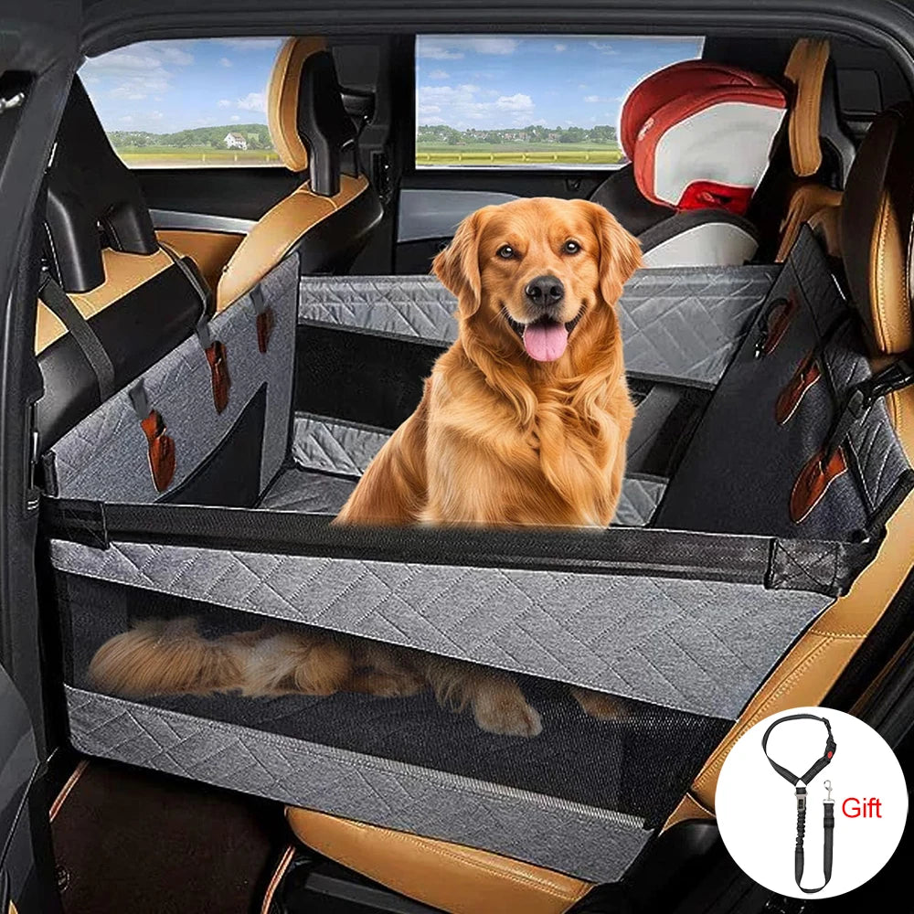 Extended Dog Car Seat Back for Dog Car Seat Cover Oxford Cat Back Seat Back Pet Hammock with Safety Belt for Medium Large Dogs