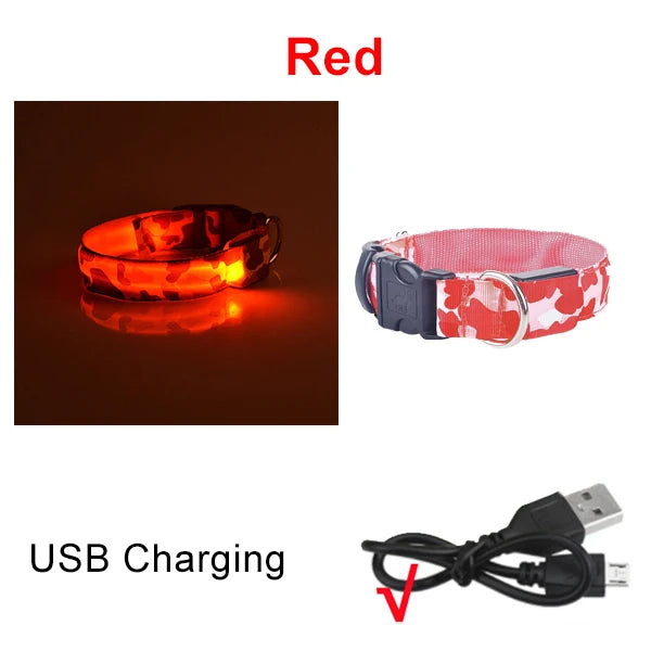 USB Rechargeable Dog Collar Light Luminous Flashing Glowing Bright Nylon Electronic Pet Reflective LED Dog Collar Night Safety