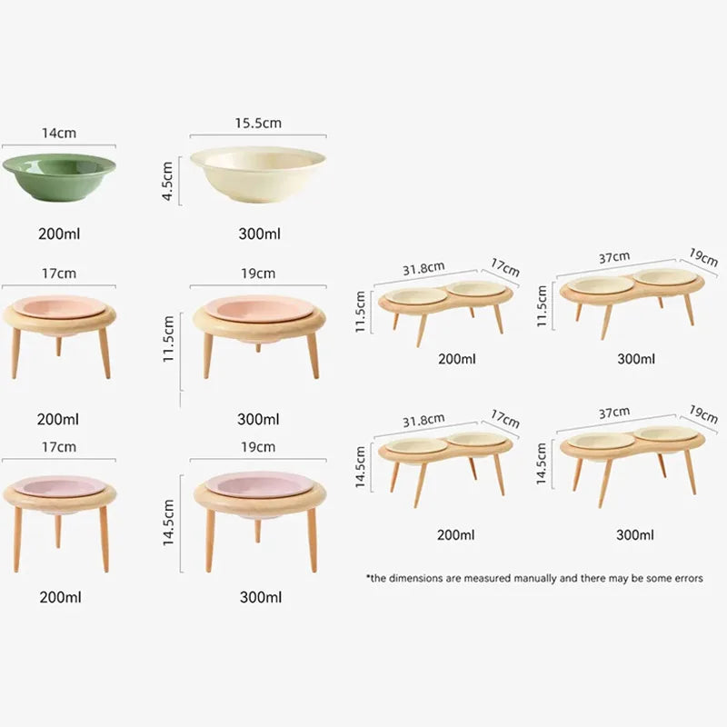 Ceramic Cat Bowl with Wood Stand High Shelf Tableware Set Puppy Double Food Bowls Small Dog Water Bowl Cat Feeder Pet Supplies