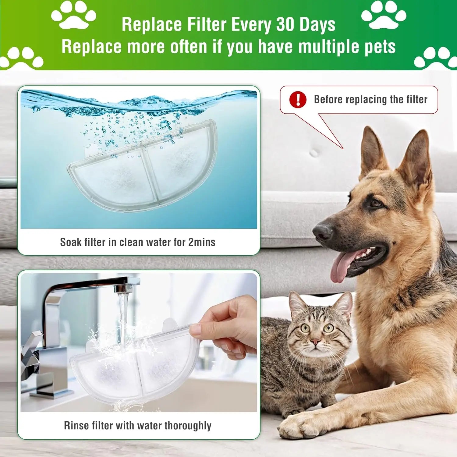 3 Pack Replacement Filters for WF20/CF20 Wireless Pumps Cat Water Fountain Triple Action Pet Fountain Cat Water Fountain Filters