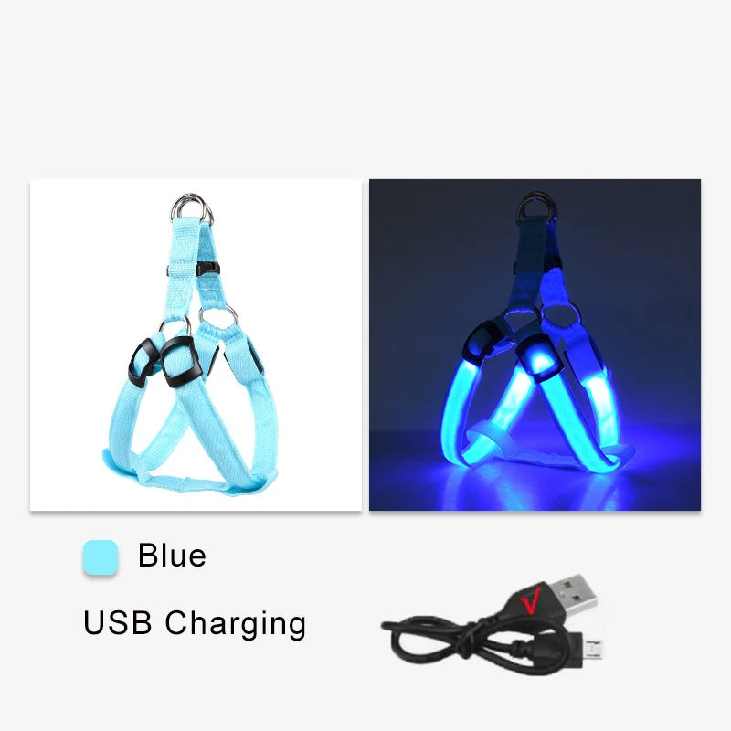 Adjustable LED Dog Harness No Pull Small Medium Glowing Nylon Breast Band Night Safety Pets Dog Accessories