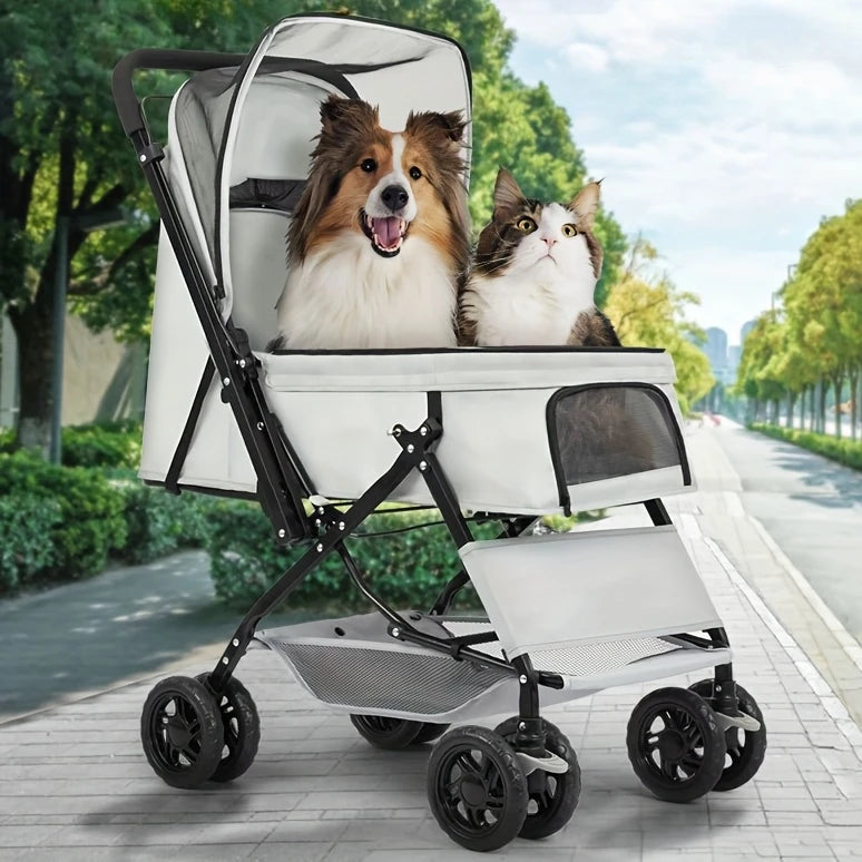 4 Wheels Pet Travel Trolley Dog Jogger Stroller with Cup Holder and Storage Basket Pet Pushchair for Small Medium Cats Dogs