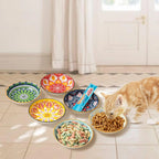 Ceramic Cat Bowls for Food Colorful Cute Cat Bowl Set of 6 Wide Shallow Whisker Friendly Microwave and Dishwasher Safe