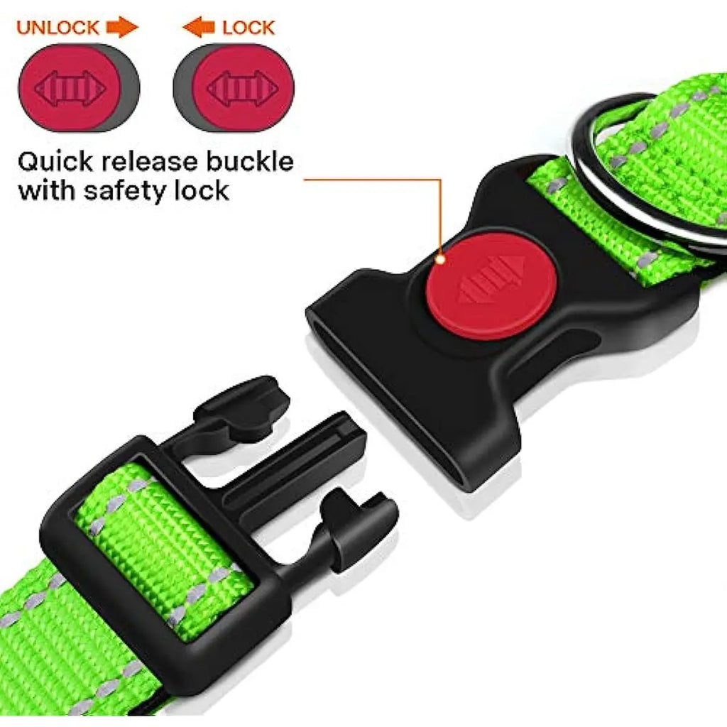 Reflective Personalized Dog Collar with Safety Locking Buckle Adjustable Nylon for Dogs-OEM Custom Logo