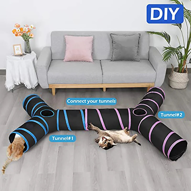Interactive Eco-Friendly Cloth Cat Tunnel Toy 2/3/4/5 Tube Tunnels Extensible Collapsible Cat Play Tent Kitty Rabbit Small