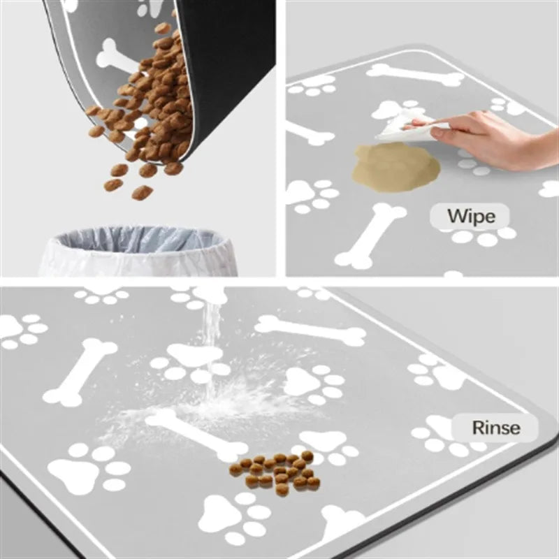 Non Slip Silicone Pet Food Mat Rapid Absorbent Dog Cat Square Bone Shaped Feeding Mat
