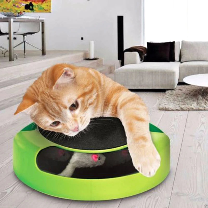 Cat Training Toys Play Scratch Funny Mouse Play Kitten Toy Cat Interactive Cat Toys with Moving Mouse Inside Roped Faux