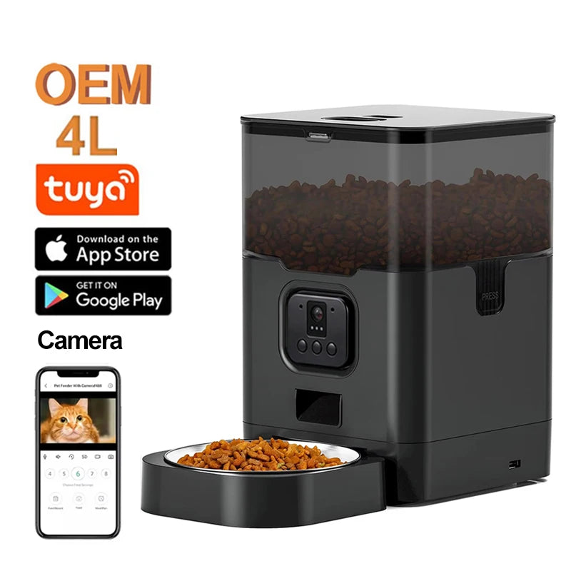 OEM 4L Dog Food Dispenser With Camera for Large Dogs 2 Way Audio Night Vision Smart Cat Feeder Automatic Pet Feeder With Camera