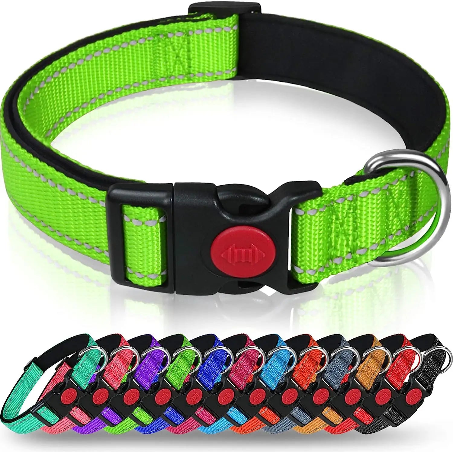 Reflective Personalized Dog Collar with Safety Locking Buckle Adjustable Nylon for Dogs-OEM Custom Logo