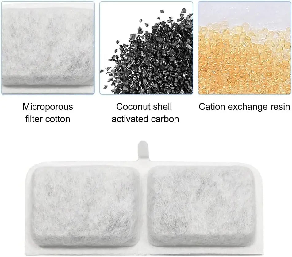 4PCS Automatic Cat Water Fountain Replacement Filters with Activated Carbon & Non-Woven Fabric Strainer Systems Easy to Clean