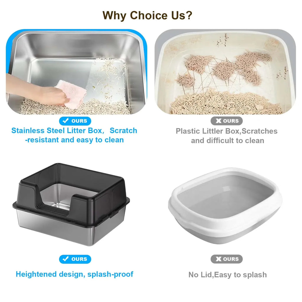 Custom Semi-Enclosed Stainless Steel Cat Litter Box Large Cat Toilet for Large Cats Easy Clean Metal Litter Pan Anti-Leakage