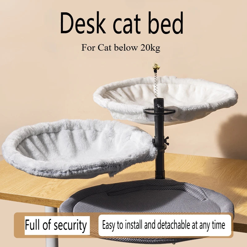 Soft Cat Desk Bed Nest for 3 Cats Comfortable Kitten Cat Hammock for Desk Rotation Adjustable Height Indoor Kitty Bed