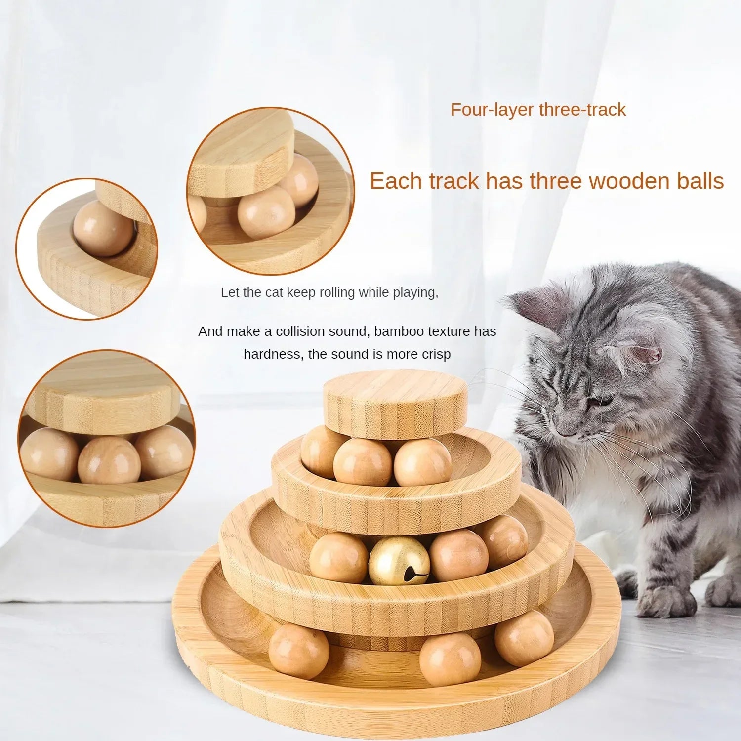 Interactive Cat Toy Rotary Table Solid Wood Pet Playing Stick Bell Baby Cat Automatic Cat Play Ball Pet Supplies