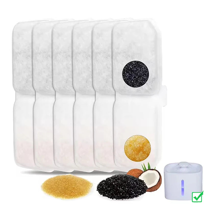 Portable 6PCS Cat Water Fountain Filters Replacement Activated Carbon Pet Dog Cat Water Dispenser with Coconut Activated Carbon