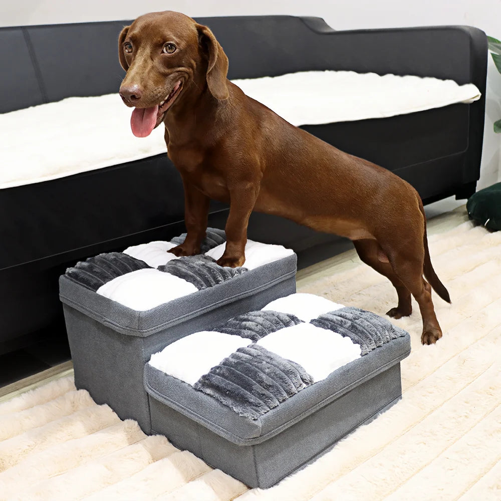 Luxury Chessboard Handcrafted 3 Steps Dog Stairs With Storage Napsteps Foldable Dog Bed Space Convenient Safe Pet Stairs for Dog