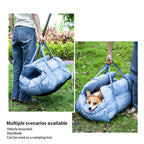 Travel Safety Bolster Vintage Denim Patchwork Dog Car Seat Bed with Safety Buckle Customized LOGO Luxury Dog Beds Pet Car Seat