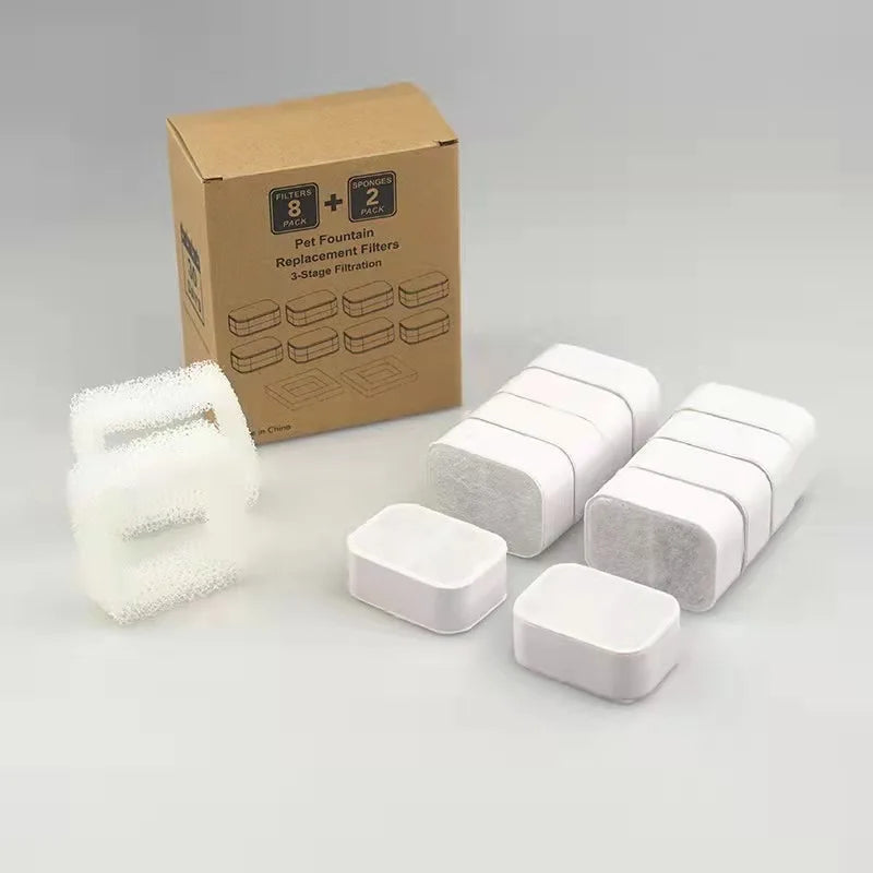 8 Pack Automatic Eco-Friendly Cat Pet Fountain Replacement Filters Carbon 2 Pack Foam and Ceramic Cake for Cat Water Fountains