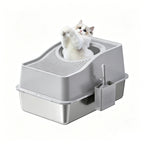 Custom Semi-Enclosed Stainless Steel Cat Litter Box With Ventilated Lid High Walls Anti Splash Top Entry Cat Toilet with Handle